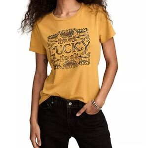 Lucky Brand Women Ornate Floral Classic Metalic Graphic Crew Neck T Shirt Sz L